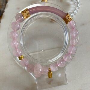Elegant Pink Beaded Stretch Bracelet with Gold Accents